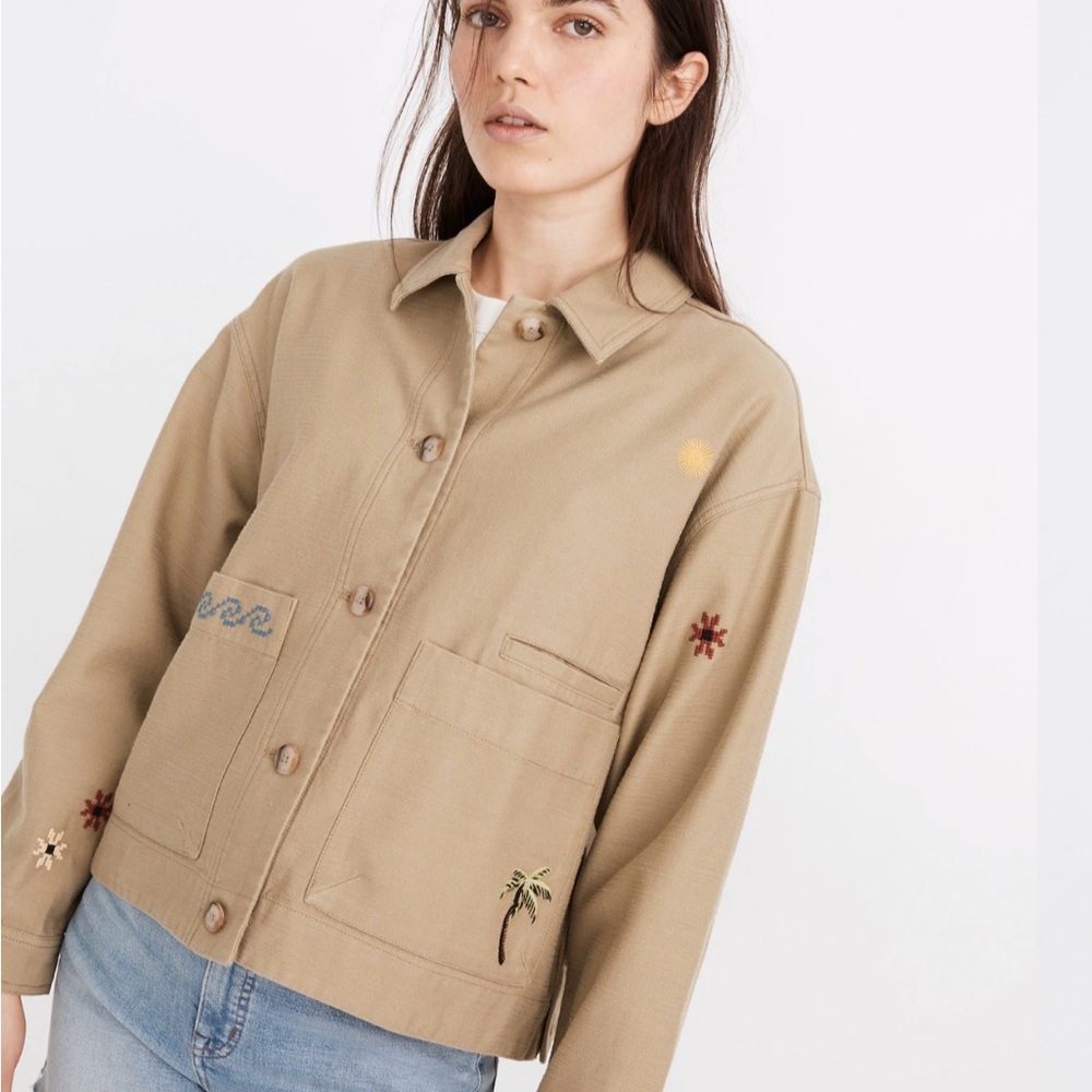 Madewell Embroidered Chore Jacket Ash Green Size Medium